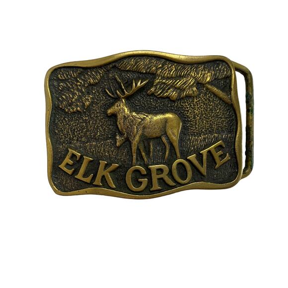 Elk Grove Vintage Solid Brass Belt Buckle D. Stewart Ione California Made in USA